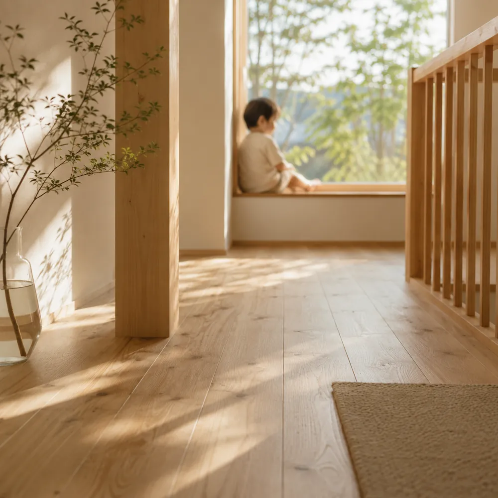 自然光の差し込む無垢の空間で過ごす子ども